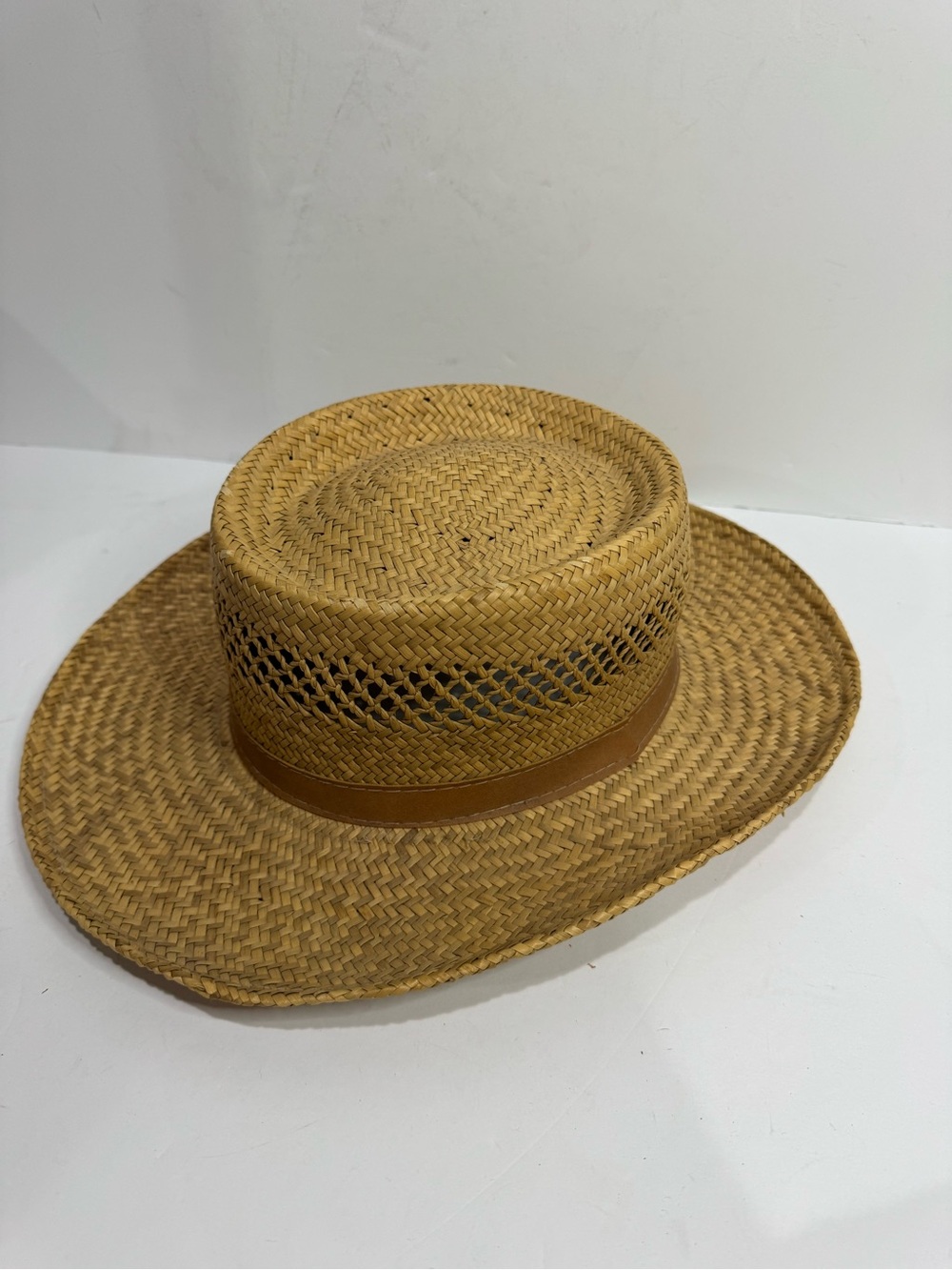 Classic Woven Straw  Sun Hat with Open Weave Crown